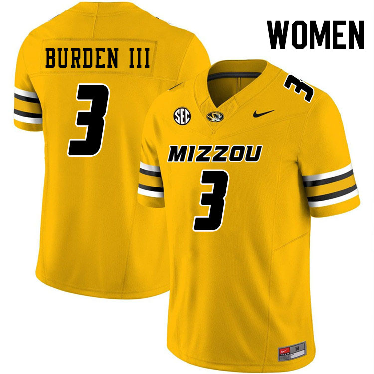 Women #3 Luther Burden III Missouri Tigers College Football Jerseys Stitched-Gold